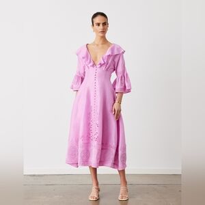 Joslin Silk Linen Pink Midi Dress Ametrine NWT Sz 10